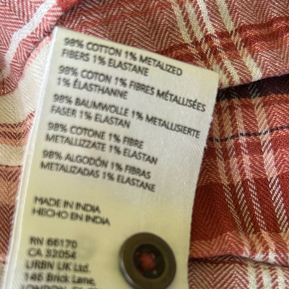 Pilcro Pleated Swing Blouse Balloon Sleeve Plaid Metallic Anthropologie Size XS - Picture 7 of 10